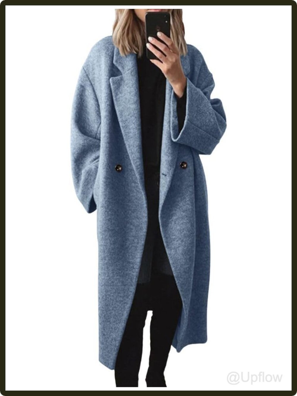 Women's Double Breasted Wool Blend Long Trench Coat Notch Lapel Winter Overcoat
